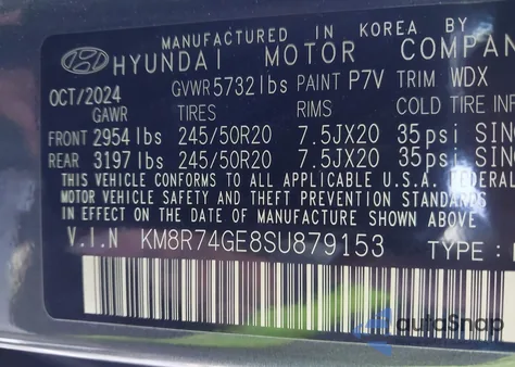 2025 Hyundai Palisade Calligraphy from USA, damaged, VIN KM8R74GE8SU879153